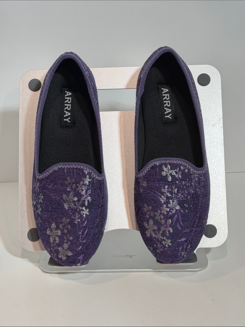 Metallic Floral Jacquard Flats Loafers
